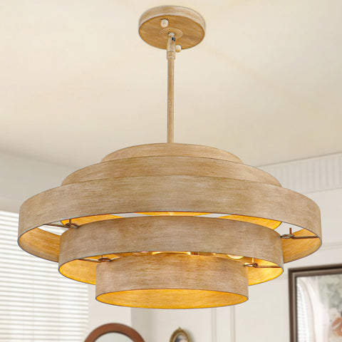 18.9 In.4-Light Wood Grain Drum Chandelier