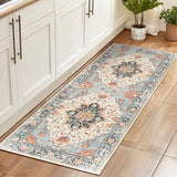 Area Rugs Washable Non-Slip, Floral Vintage Distress Print Pattern Medallion Carpet for Living Room Bedroom Dining Room