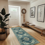 Area Rugs Washable Non-Slip, Floral Vintage Distress Print Pattern Medallion Carpet for Living Room Bedroom Dining Room