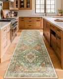 Area Rugs Washable Non-Slip, Floral Vintage Distress Print Pattern Medallion Carpet for Living Room Bedroom Dining Room