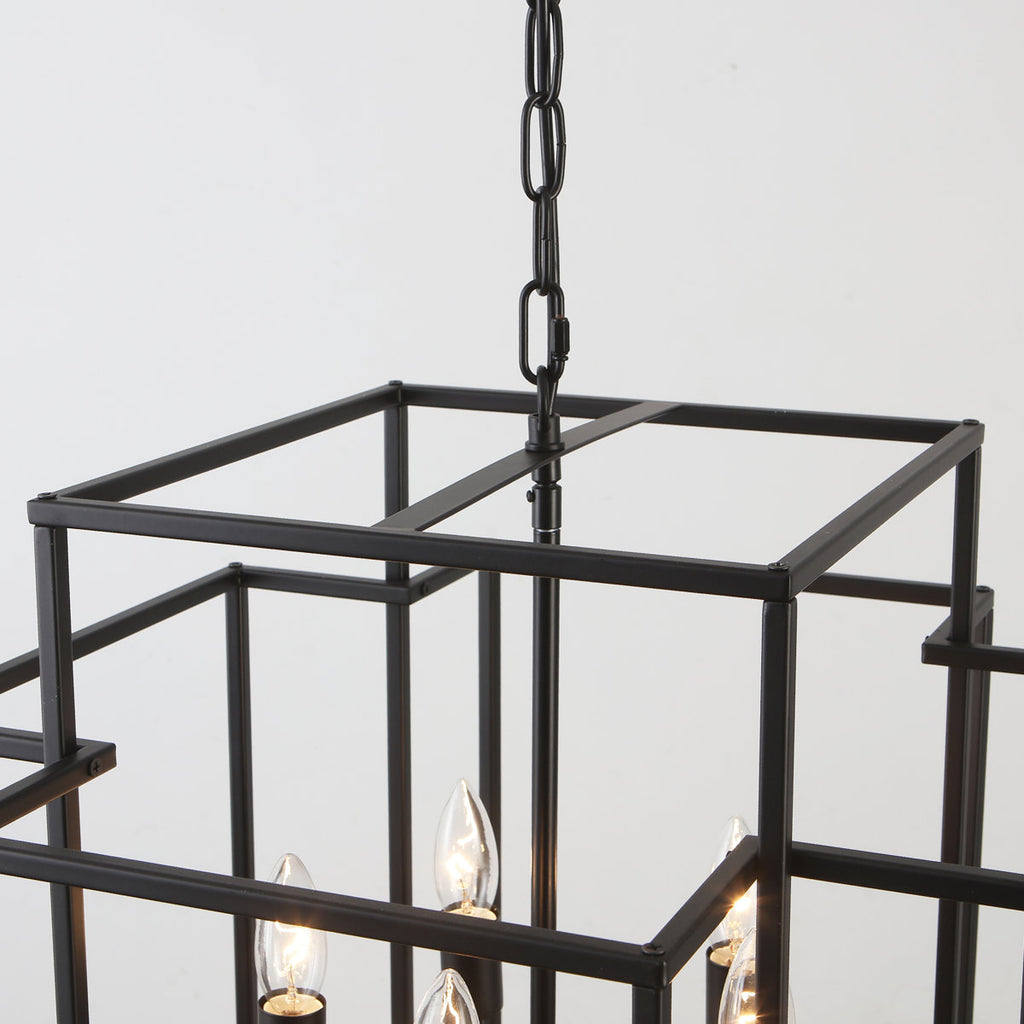 2-Tiers Large 10-Light Dimmable Farmhouse Lantern Square/Rectangle Chandelier