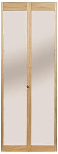 Pinecroft Traditional Mirror Interior Bifold Solid Pine Wood Door, 30" x 80", Unfinished Pine