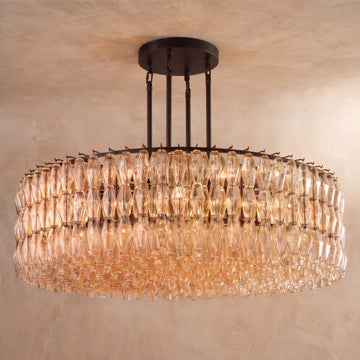 Inspired Chiara Style 62 Inch Round Glass Drum Chandelier Bronze - Main Product View