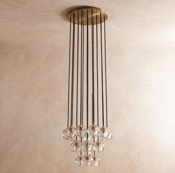 Inspired Boule de Cristal Style 19 Inch Crystal Sphere Cluster Pendant Lacquered Burnished Brass - Main Product View