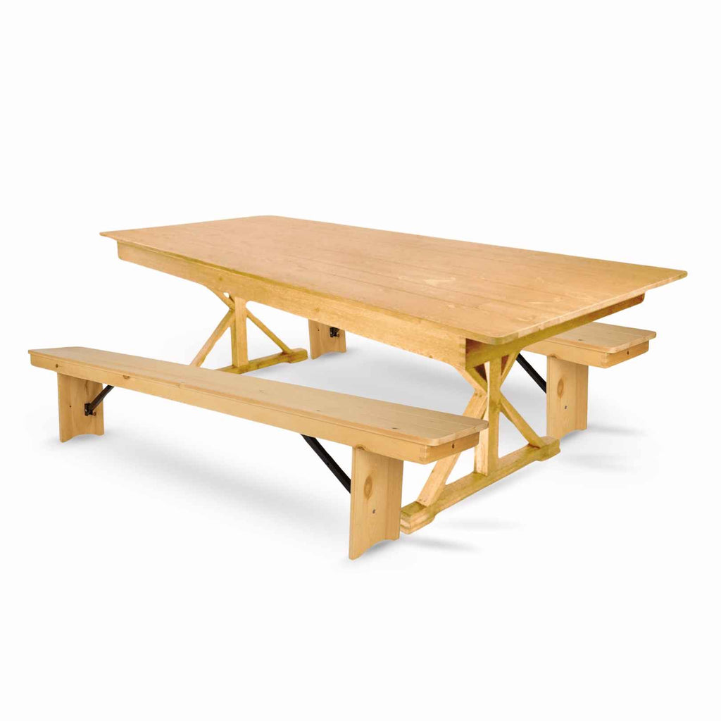 X-Leg Farm Table Dining Set with 2 Benches