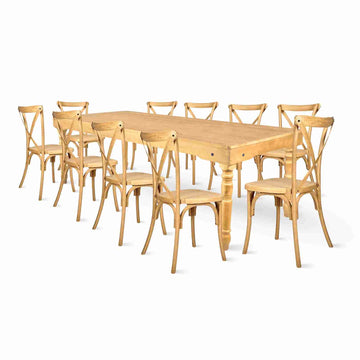 Fluted Leg Farm Table Dining Set with 10 Chairs