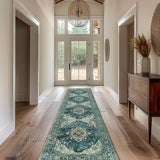 Area Rugs Washable Non-Slip, Floral Vintage Distress Print Pattern Medallion Carpet for Living Room Bedroom Dining Room