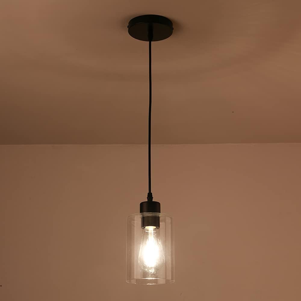 Modern Black Farmhouse Clear Glass Cylinder Pendant Light Fixture,Island Lights for Kitchen,Mini Pendant Lighting for