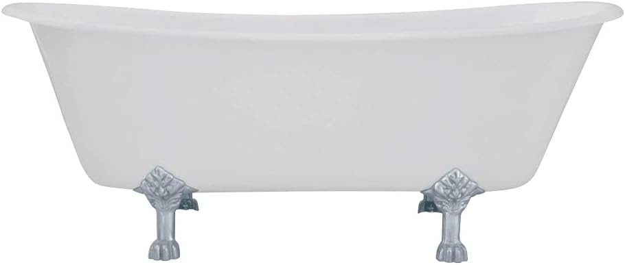 Aqua Eden VCTND6728NH1 Cast Iron Double Slipper Clawfoot Bathtub Chrome Feet without Drillings, 67-Inch, White