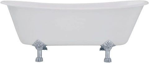 Aqua Eden VCTND6728NH1 Cast Iron Double Slipper Clawfoot Bathtub Chrome Feet without Drillings, 67-Inch, White