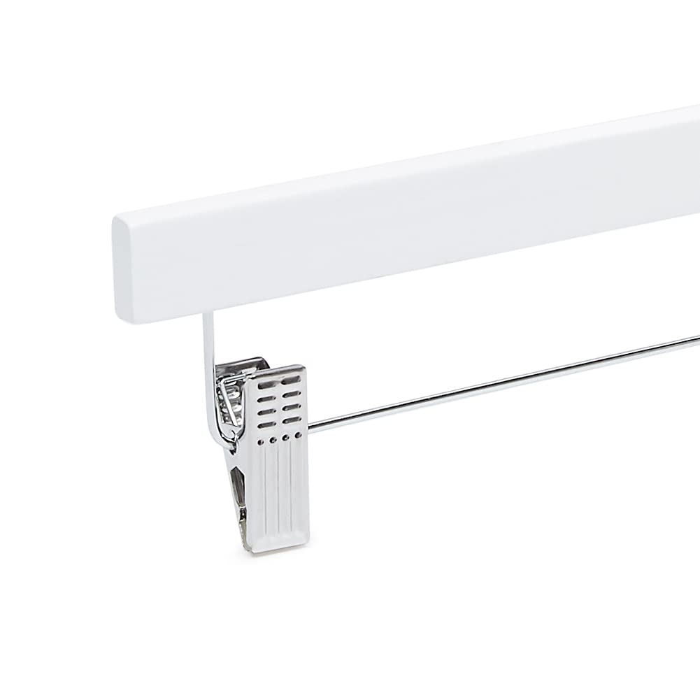 Basics Wooden Pants and Skirt Hangers with Clips, Closet Organizer, White, 10-Pack