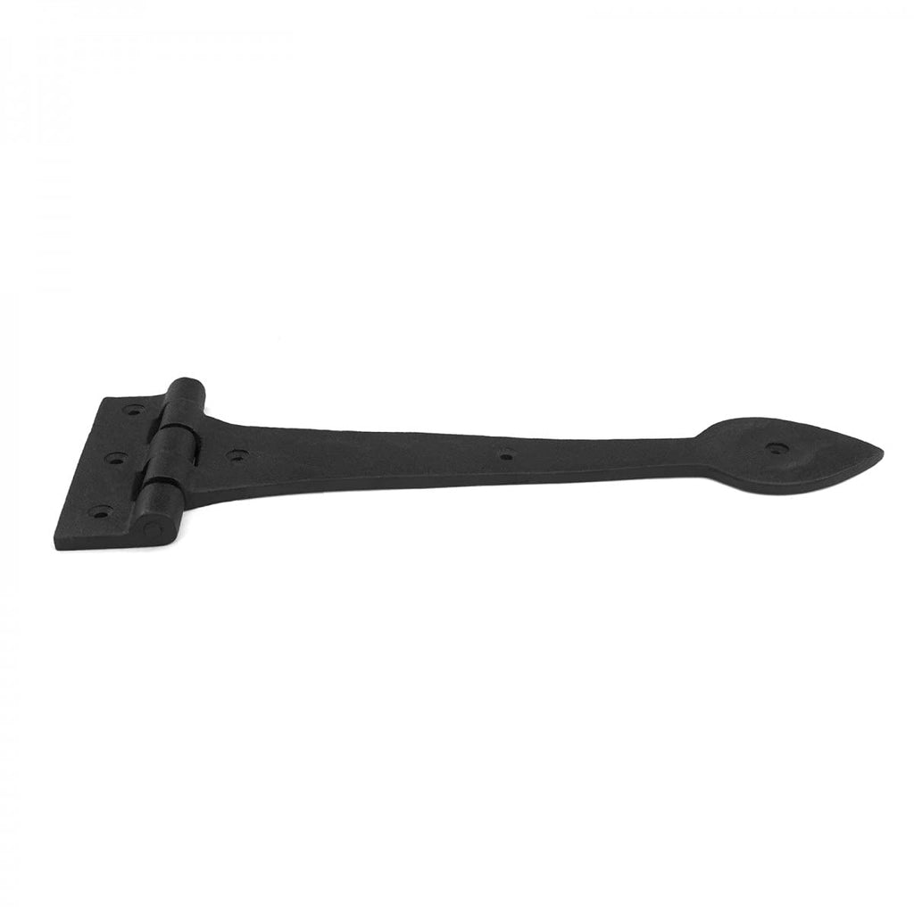 Strap Hinge 12 in. Spade Tip Black Wrought Iron Strap Gate and Door Hinges with Hardware Pack of 2
