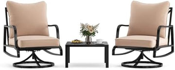 3-Piece Outdoor Patio Furniture Set - Swivel with Thick Cushions for Patio, Garden & Porch
