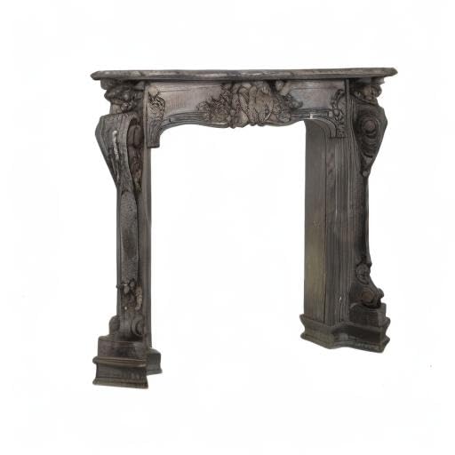 Ornate Decorative Fireplace Mantel, Distressed Black