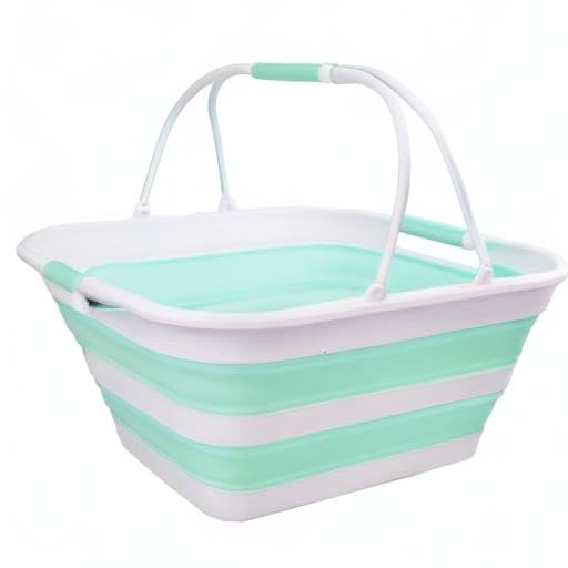 29L(7.6 Gallon) Collapsible Tub with Handle-Portable Outdoor Picnic Basket-Space Saving Storage Container, Water