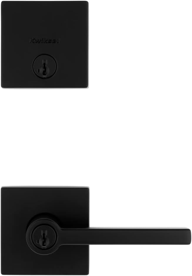 991 Halifax Keyed Entry Lever and Single Cylinder Deadbolt Combo Pack Featuring SmartKey and Microban in Matte Black - Door Lever