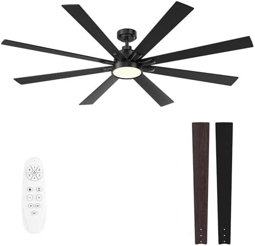 62" Ceiling Fan with LED Light and Remote - White / Light Natural Wood