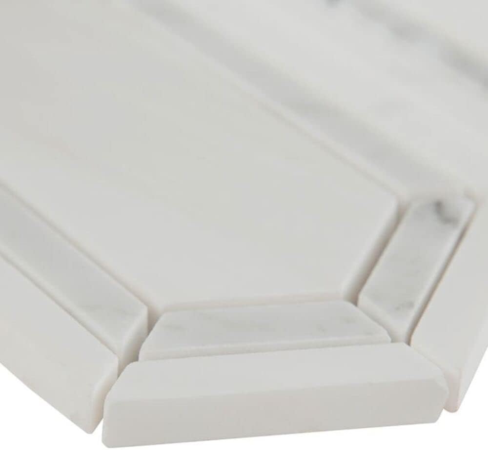 Corinto Bianco Dolomite with Grey Hexagon Picket Pattern Marble Mosaic Floor and Wall Tile Backsplashes, Fireplace