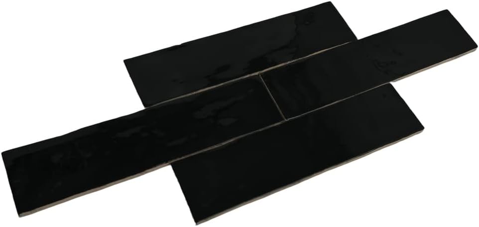 3x12 Handmade Look Black Ceramic Subway Tile Walls and Kitchen Backsplashes - Glossy Finish (Box Covers 5.5 Sq. Ft.)