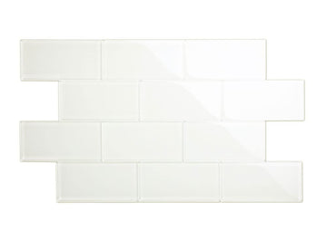 Glass Subway Backsplash Tile, 3x6, Alabaster