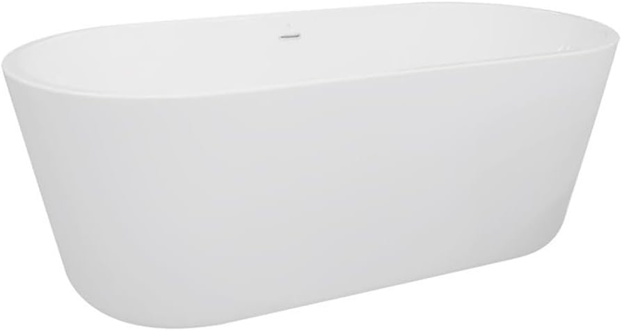 Oval Freestanding Acrylic Bathtub, Insulated High-Gloss White Finish, Multi-Layered Construction for Superior Heat