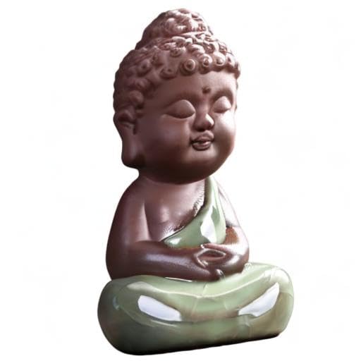 Ceramic Tiny Cute Baby Buddha Statue Monk Figurine - Home Decoration Zen Decor Peaceful Rulai Figurine (F)
