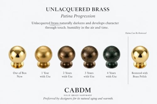 5 Pack 1-1/4 inch Unlacquered Brass Large Cabinet knobs, 100%-Solid-Brass knobs, Round Cabinet Pulls. Suitable