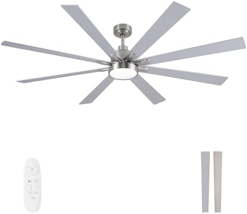 62" Ceiling Fan with LED Light and Remote - White / Light Natural Wood