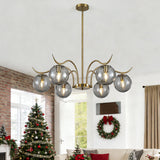 33.85 In. 6-Light Sputnik Sphere Modern Glass Bubble Chandelier With Round Glass Shades For Dining Living Room