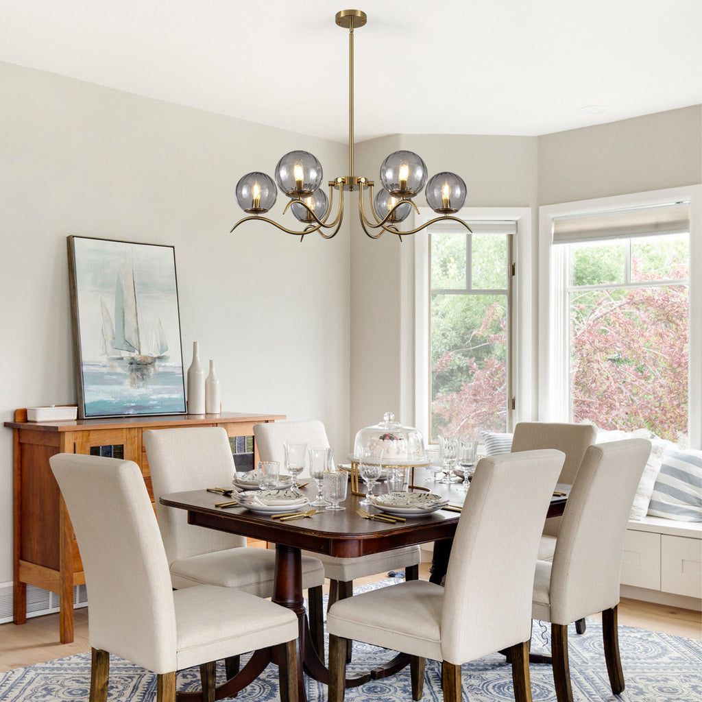 33.85 In. 6-Light Sputnik Sphere Modern Glass Bubble Chandelier With Round Glass Shades For Dining Living Room