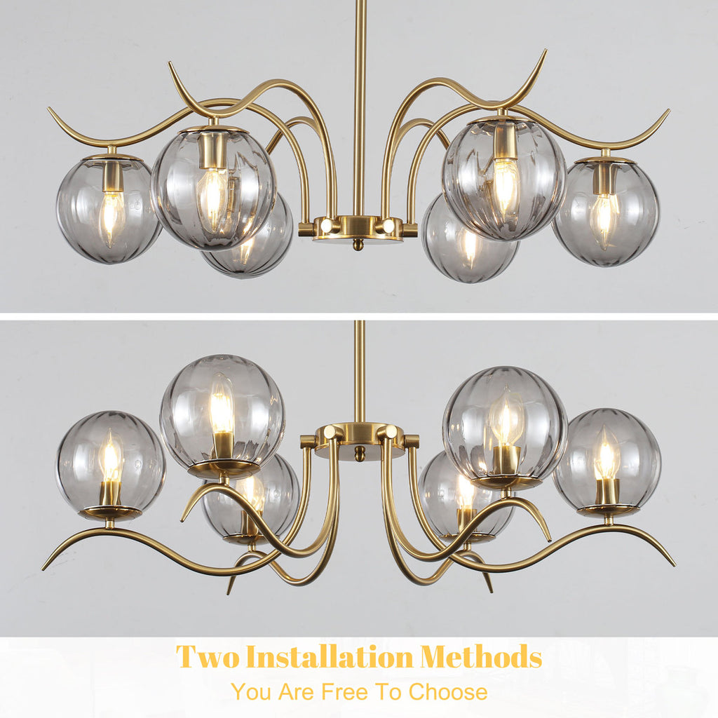 33.85 In. 6-Light Sputnik Sphere Modern Glass Bubble Chandelier With Round Glass Shades For Dining Living Room