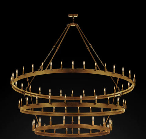 Wrought Iron Vintage Barn Metal Castile Three Tier Chandelier Chandeliers Industrial Loft Rustic Lighting W 63" H 75" - A113-CG/3428/30+24+18