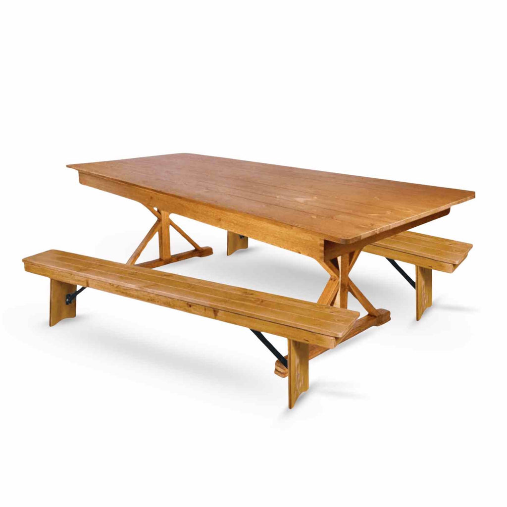 X-Leg Farm Table Dining Set with 2 Benches