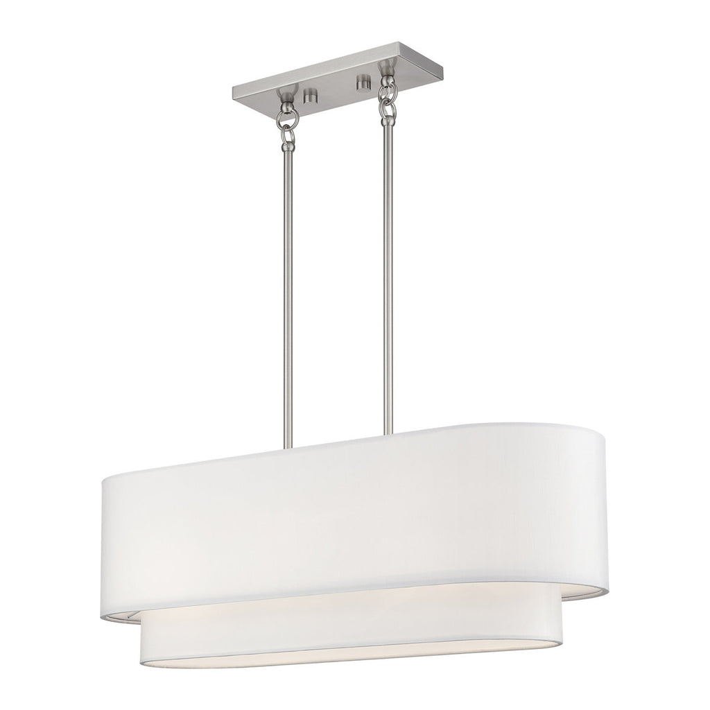 3 Light Bronze Medium Linear Chandelier With Hand Crafted Off-White Hardback Shades