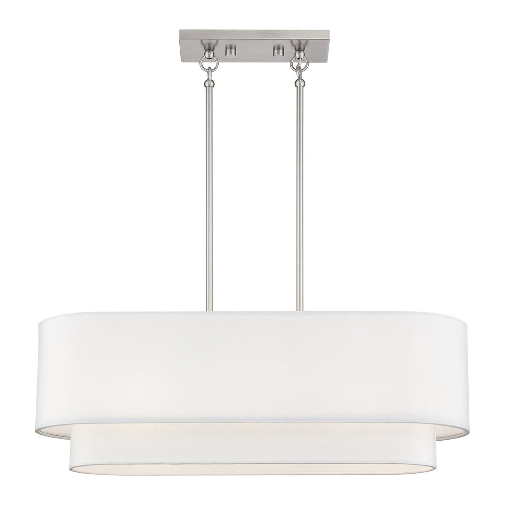 3 Light Bronze Medium Linear Chandelier With Hand Crafted Off-White Hardback Shades