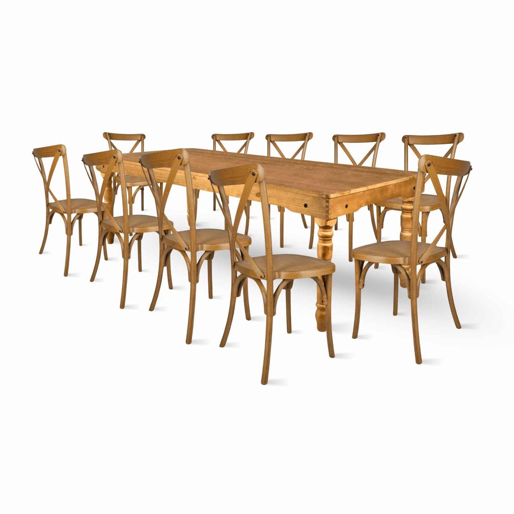 Fluted Leg Farm Table Dining Set with 10 Chairs
