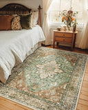Area Rugs Washable Non-Slip, Floral Vintage Distress Print Pattern Medallion Carpet for Living Room Bedroom Dining Room