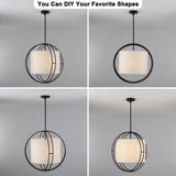4-Light 20 Inch Boho Drum Chandelier With Fabric Shade Modern Pendant Light Fixture For Kitchen, Living Room, Dining Room, Bedroom, And Foyer
