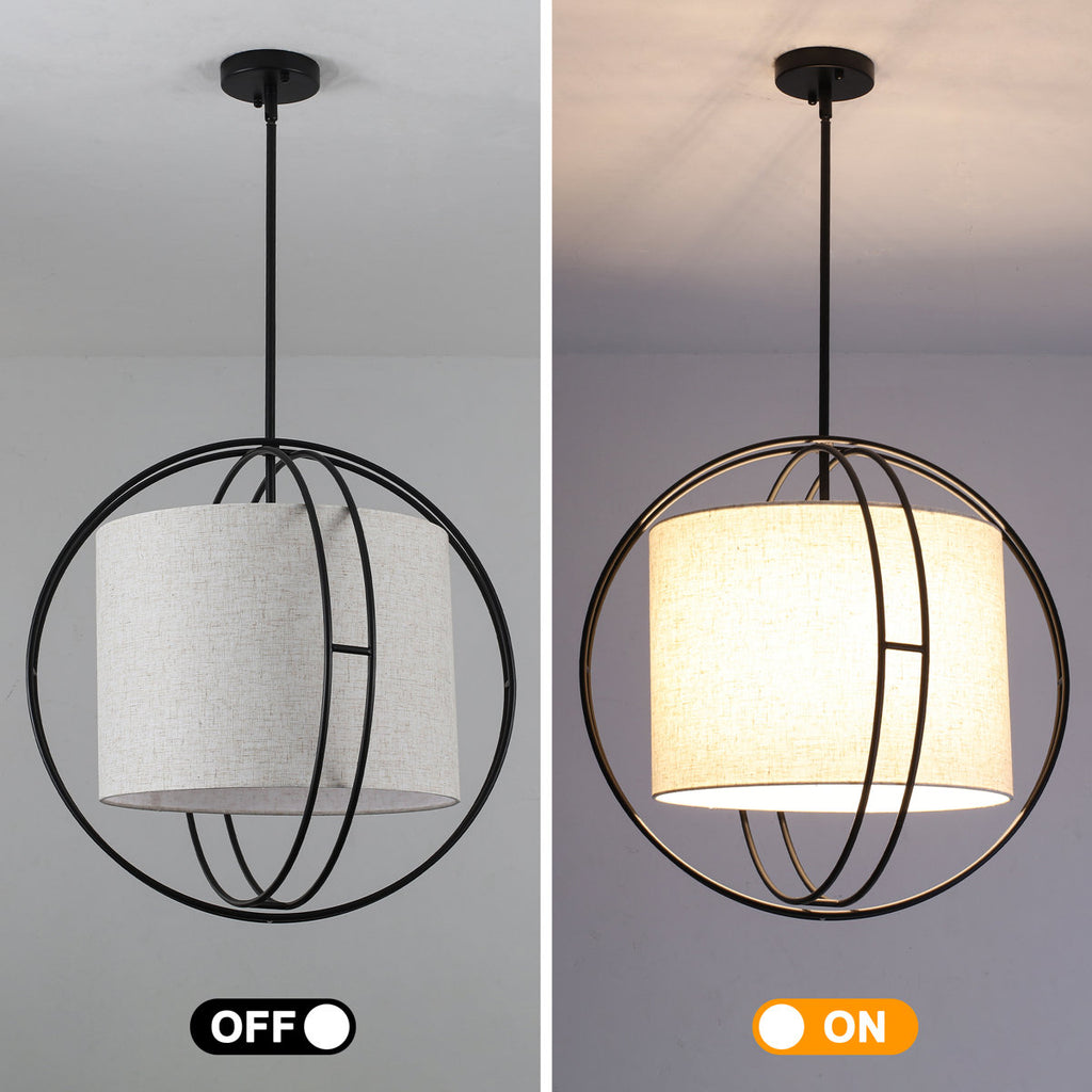 4-Light 20 Inch Boho Drum Chandelier With Fabric Shade Modern Pendant Light Fixture For Kitchen, Living Room, Dining Room, Bedroom, And Foyer