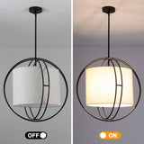 4-Light 20 Inch Boho Drum Chandelier With Fabric Shade Modern Pendant Light Fixture For Kitchen, Living Room, Dining Room, Bedroom, And Foyer