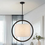 4-Light 20 Inch Boho Drum Chandelier With Fabric Shade Modern Pendant Light Fixture For Kitchen, Living Room, Dining Room, Bedroom, And Foyer
