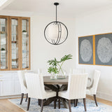 4-Light 20 Inch Boho Drum Chandelier With Fabric Shade Modern Pendant Light Fixture For Kitchen, Living Room, Dining Room, Bedroom, And Foyer