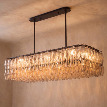 Inspired Chiara Style 54 Inch Rectangular Glass Drum Chandelier Bronze - Main Product View