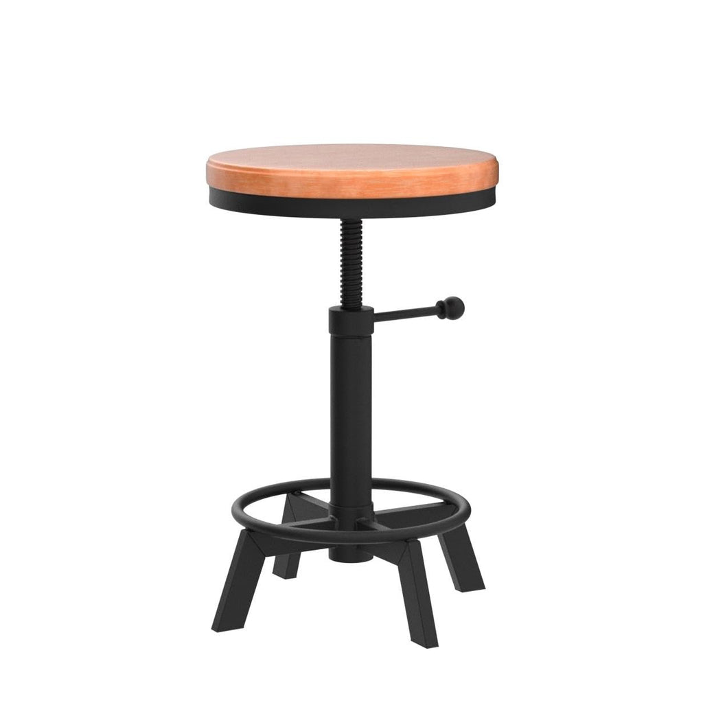 Set of 2-Industrial Bar Stool-Counter Height Chairs- Swivel Wooden Seat- Adjustable 17.7-24inch