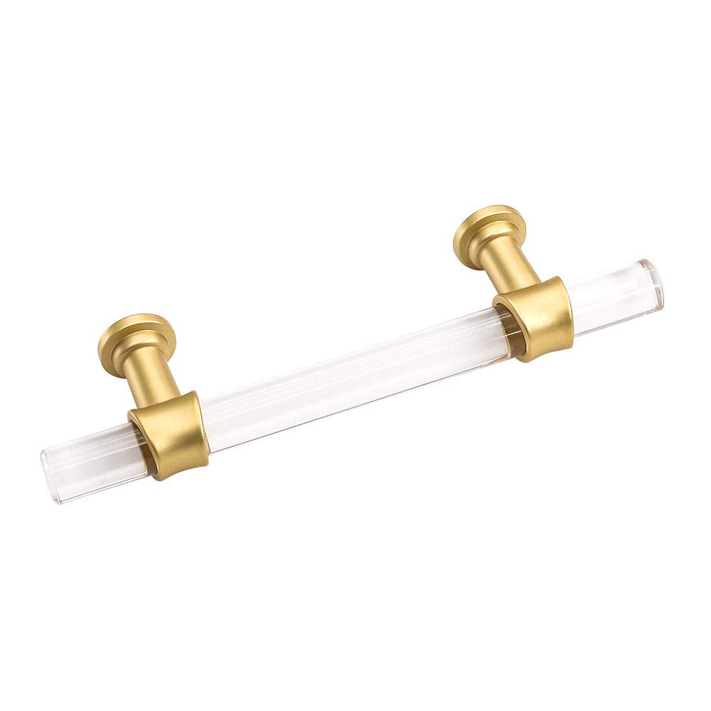 Acrylic Drawer Pulls, Kitchen Cabinet Handle 3 Inch 10 Pack, Gold Drawer Handles Brushed Brass Kitchen Hardware T Bar