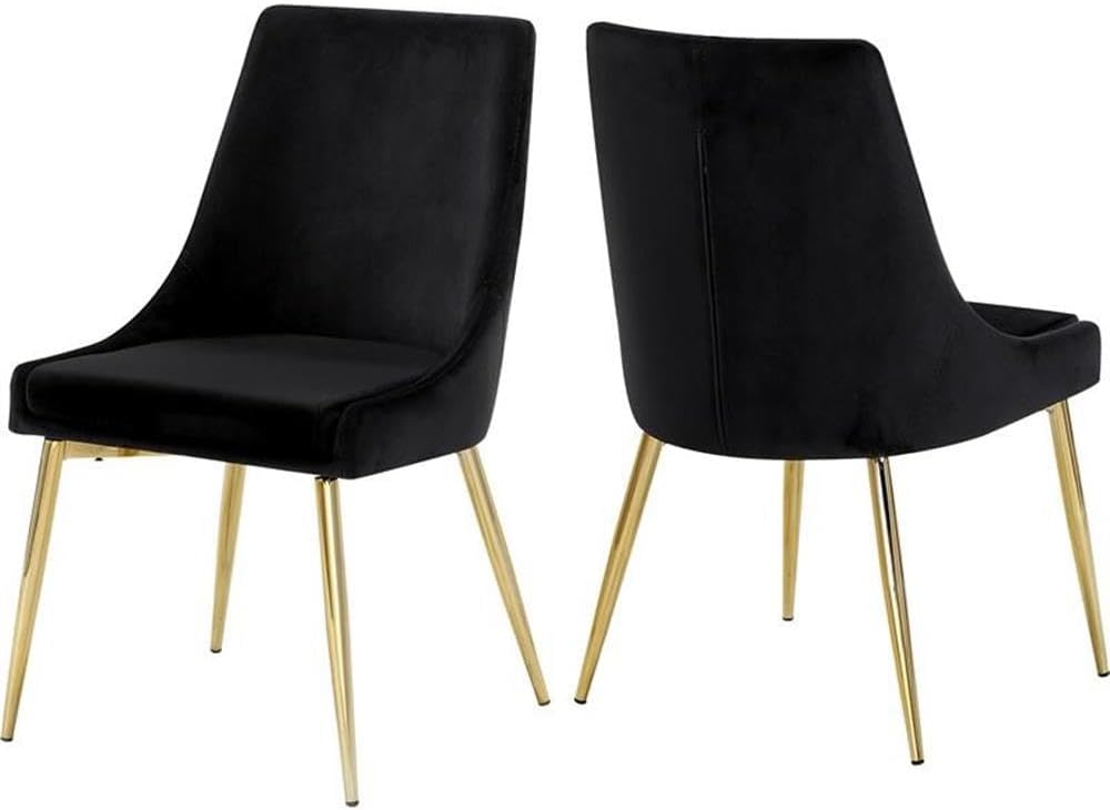 Modern, Contemporary Velvet Upholstered Dining Chair with Sturdy Metal Legs, Set of 2, 19.5" W x
