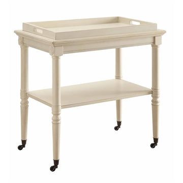 2-Tier Rolling Serving Cart 30''Inch, Wooden Frame & 4 Wheels & 1 Removeable Tray Top & 1 Shelf Open Storage for