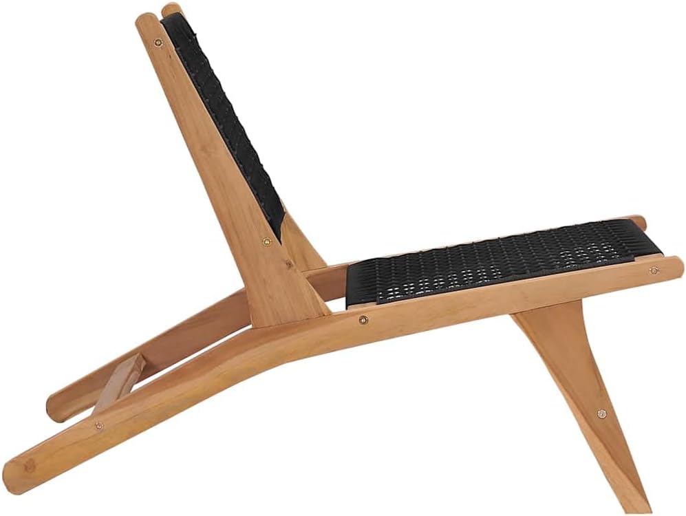 Sun Lounger with Footrest, Outdoor Lounge Chair, Solid Teak Wood and Polyester Rope, Brown, 35.2" x 22.4" x 25.6"