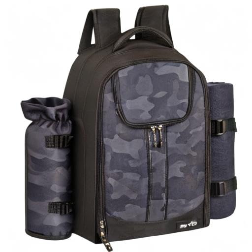 Picnic Backpack for 2 Person with Insulated Cooler Compartment, Wine Holder, Fleece Blanket, Cutlery Set, Engagement