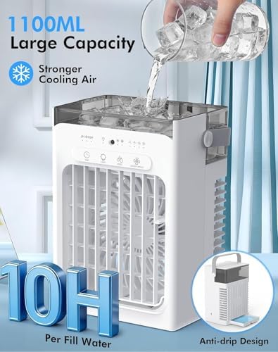 Portable Air Conditioners, Air Cooler Evaporative Personal Mini AC with Remoter, 4 Wind Speed, 2-4-6H Timer, 2 Modes